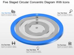 Five staged circular concentric diagram with icons powerpoint template slide