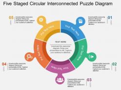 Five Staged Circular Interconnected Puzzle Diagram Flat Powerpoint Design