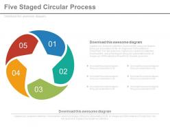 Five staged circular process flow diagram powerpoint slides
