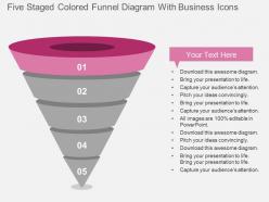 Five staged colored funnel diagram with business icons flat powerpoint design