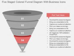 Five staged colored funnel diagram with business icons flat powerpoint design