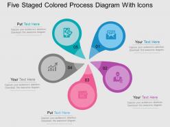 Five staged colored process diagram with icons flat powerpoint desgin