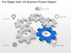 Five staged gear link business process diagram powerpoint template slide