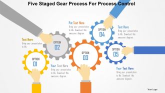 Five staged gear process for process control flat powerpoint design