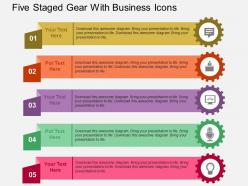 Five staged gear with business icons flat powerpoint design
