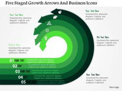Five staged growth arrows and business icons flat powerpoint design