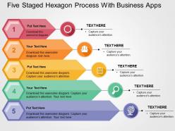 Five staged hexagon process with business apps flat powerpoint design
