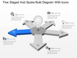 Five staged hub spoke bulb diagram with icons powerpoint template slide