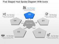 Five staged hub spoke diagram with icons powerpoint template slide