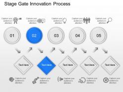 Five staged innovation process diagram powerpoint template slide
