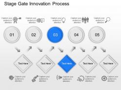 Five staged innovation process diagram powerpoint template slide
