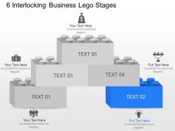 Five staged lego block diagram with financial icons powerpoint template slide