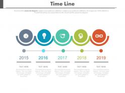 Five staged linear chart timeline for result analysis powerpoint slides