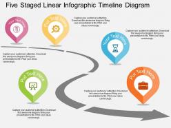 Five staged linear infographic timeline roadmap diagram flat powerpoint design