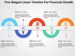 Five staged linear timeline for financial growth flat powerpoint design