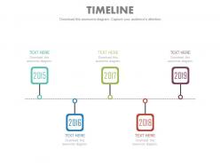 Five staged linear timeline for sales target powerpoint slides