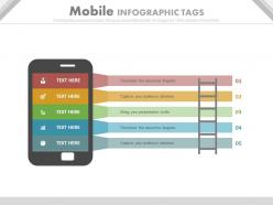 Five staged mobile infographics tags flat powerpoint design