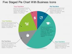 Five staged pie chart with business icons flat powerpoint design