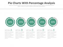 Five Staged Pie Charts With Percentage Analysis Powerpoint Slides