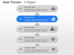 Five staged process flow with icons powerpoint template slide