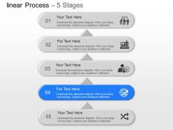 Five staged process flow with icons powerpoint template slide