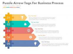 Five staged puzzle arrow tags for business process flat powerpoint design