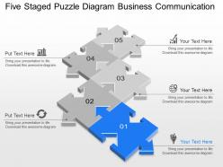 Five Staged Puzzle Diagram Business Communication Powerpoint Template Slide