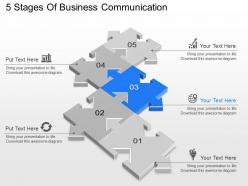 Five staged puzzle diagram business communication powerpoint template slide