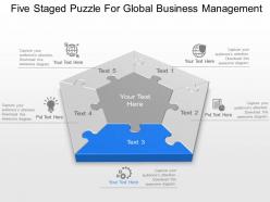 Five staged puzzle for global business management powerpoint template slide