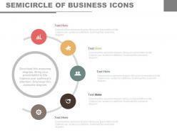 Five staged semicircle of business icons flat powerpoint design