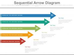 Five staged sequential arrow diagram powerpoint slides