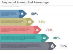 Five staged sequential arrows and percentage powerpoint slides