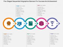 Five staged sequential infographics banners for success and achievement flat powerpoint design