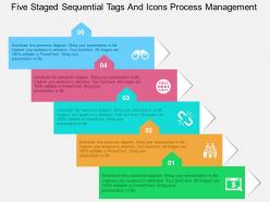Five staged sequential tags and icons process management flat powerpoint design