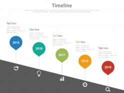 Five staged sequential timeline with icons powerpoint slides