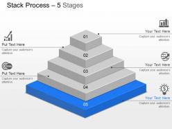 Five staged stack process with business icons powerpoint template slide