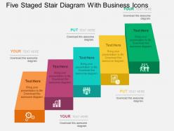 Five staged stair diagram with business icons flat powerpoint design