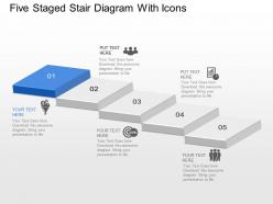 Five staged stair diagram with icons powerpoint template slide