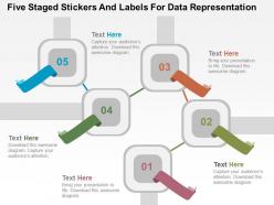Five staged stickers and labels for data representation flat powerpoint design