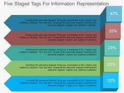 Five staged tags for information representation flat powerpoint desgin