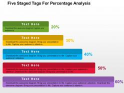 Five staged tags for percentage analysis flat powerpoint design