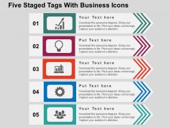Five staged tags with business icons flat powerpoint design