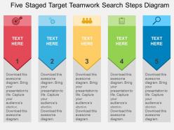 Five staged target teamwork search steps diagram flat powerpoint design