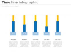 Five staged timeline infographics with years powerpoint slides