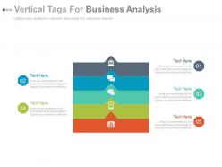 Five staged vertical tags for business analysis flat powerpoint design