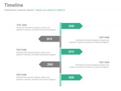 Five staged vertical year based timeline powerpoint slides