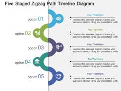 Five staged zigzag path timeline diagram flat powerpoint design