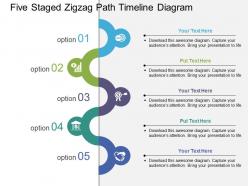 Five Staged Zigzag Path Timeline Diagram Flat Powerpoint Design