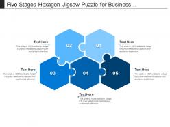 Five stages hexagon jigsaw puzzle for business presentation