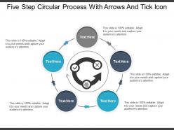 Five step circular process with arrows and tick icon